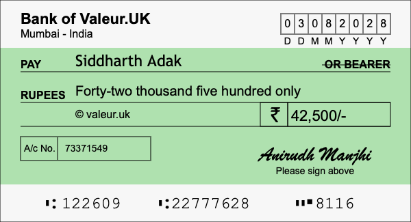 How to write a cheque for 42,500 rupees How to write a cheque for 42,500 rupees