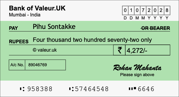 How to write a cheque for 4,272 rupees