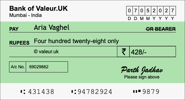 How to write a cheque for 428 rupees