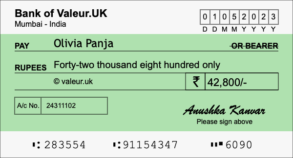 How to write a cheque for 42,800 rupees How to write a cheque for 42,800 rupees