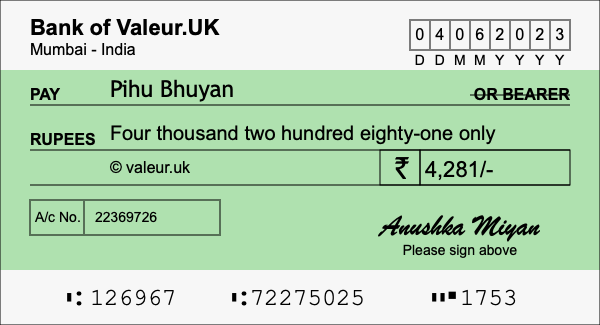 How to write a cheque for 4,281 rupees
