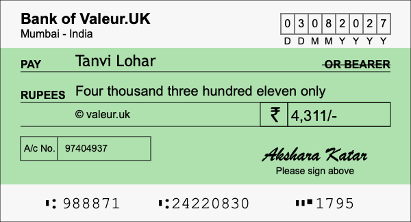 How to write a cheque for 4,311 rupees