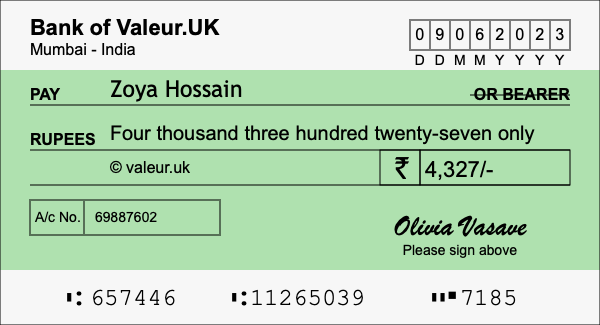 How to write a cheque for 4,327 rupees