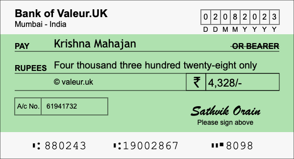 How to write a cheque for 4,328 rupees