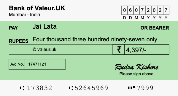 How to write a cheque for 4,397 rupees