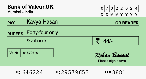 How to write a cheque for 44 rupees