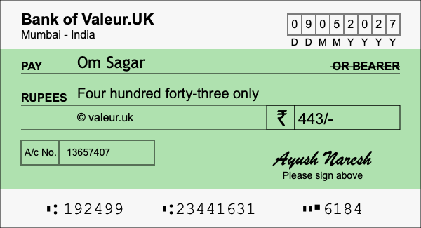 How to write a cheque for 443 rupees