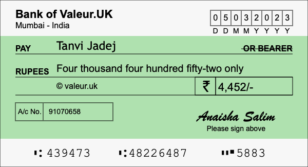 How to write a cheque for 4,452 rupees How to write a cheque for 4,452 rupees
