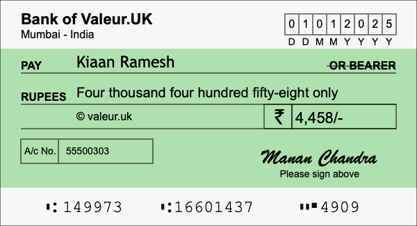 How to write a cheque for 4,458 rupees How to write a cheque for 4,458 rupees