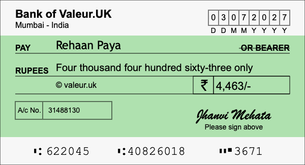 How to write a cheque for 4,463 rupees How to write a cheque for 4,463 rupees