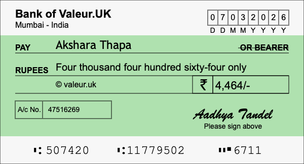 How to write a cheque for 4,464 rupees How to write a cheque for 4,464 rupees