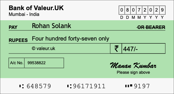 How to write a cheque for 447 rupees