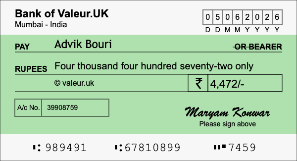 How to write a cheque for 4,472 rupees How to write a cheque for 4,472 rupees