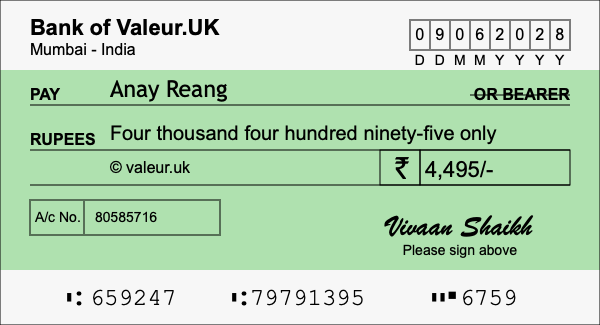 How to write a cheque for 4,495 rupees