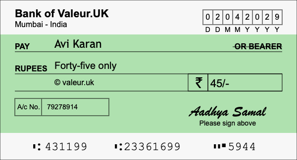 How to write a cheque for 45 rupees