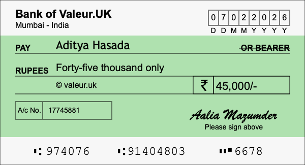 How to write a cheque for 45,000 rupees