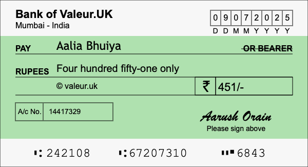 How to write a cheque for 451 rupees