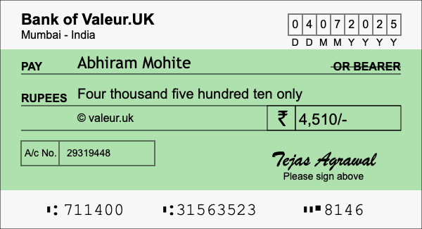 How to write a cheque for 4,510 rupees How to write a cheque for 4,510 rupees