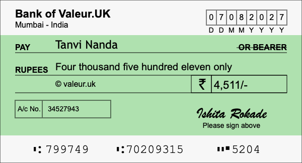 How to write a cheque for 4,511 rupees How to write a cheque for 4,511 rupees
