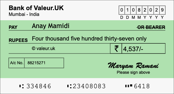 How to write a cheque for 4,537 rupees How to write a cheque for 4,537 rupees