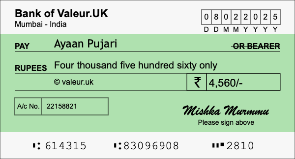 How to write a cheque for 4,560 rupees How to write a cheque for 4,560 rupees