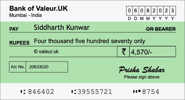 How to write a cheque for 4,570 rupees How to write a cheque for 4,570 rupees