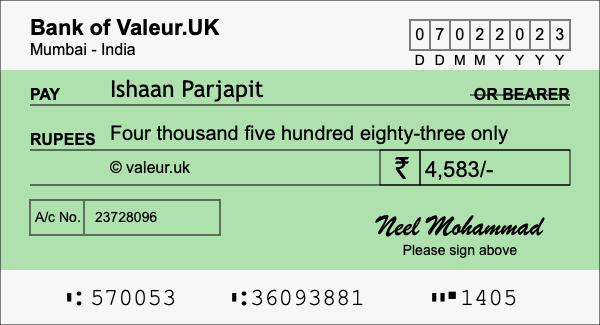 How to write a cheque for 4,583 rupees How to write a cheque for 4,583 rupees