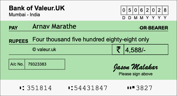 How to write a cheque for 4,588 rupees How to write a cheque for 4,588 rupees