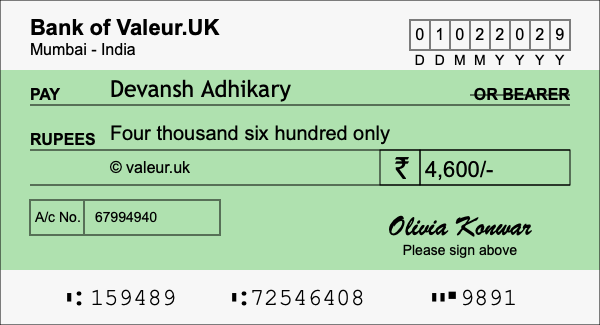 How to write a cheque for 4,600 rupees