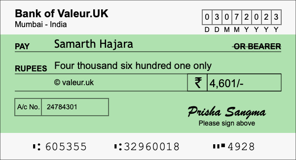 How to write a cheque for 4,601 rupees How to write a cheque for 4,601 rupees