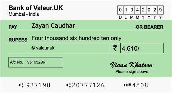 How to write a cheque for 4,610 rupees