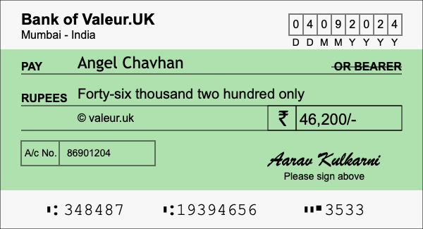 How to write a cheque for 46,200 rupees How to write a cheque for 46,200 rupees