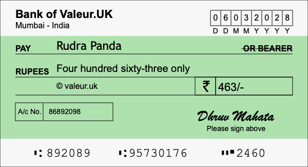 How to write a cheque for 463 rupees