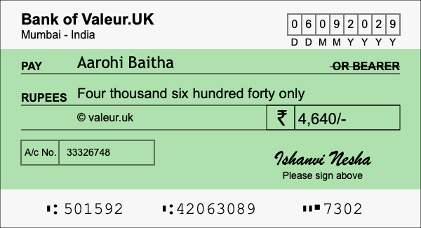 How to write a cheque for 4,640 rupees