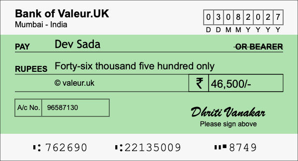 How to write a cheque for 46,500 rupees How to write a cheque for 46,500 rupees