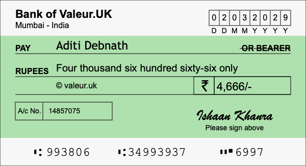 How to write a cheque for 4,666 rupees