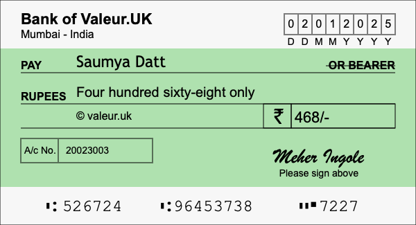 How to write a cheque for 468 rupees