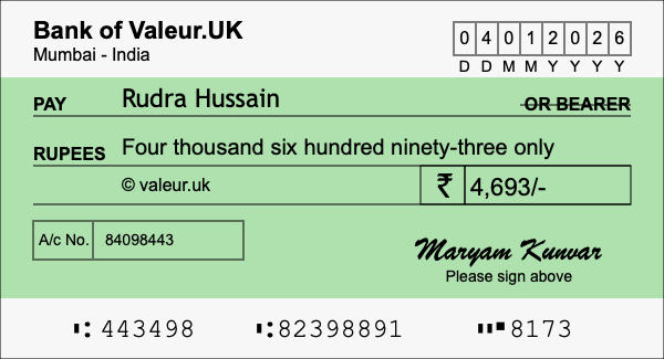 How to write a cheque for 4,693 rupees