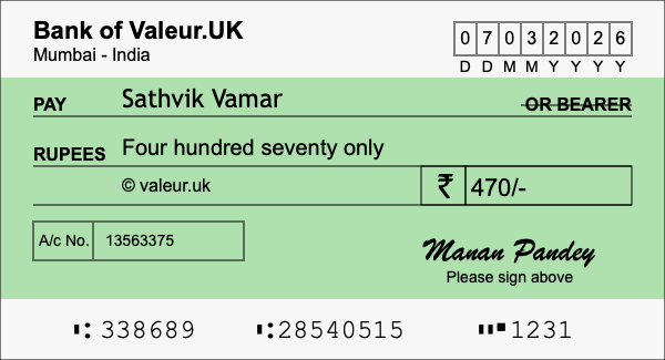 How to write a cheque for 470 rupees