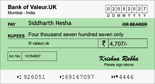How to write a cheque for 4,707 rupees