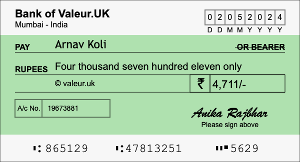 How to write a cheque for 4,711 rupees