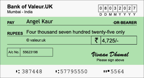 How to write a cheque for 4,725 rupees