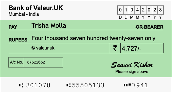 How to write a cheque for 4,727 rupees