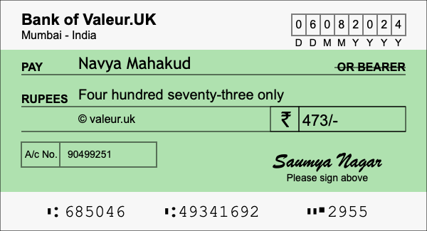 How to write a cheque for 473 rupees