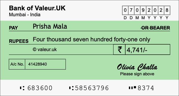 How to write a cheque for 4,741 rupees