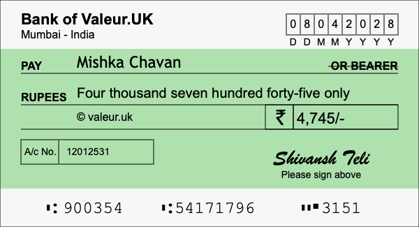 How to write a cheque for 4,745 rupees
