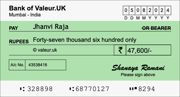 How to write a cheque for 47,600 rupees How to write a cheque for 47,600 rupees