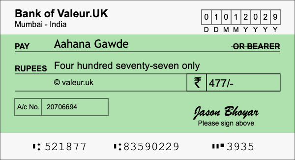 How to write a cheque for 477 rupees
