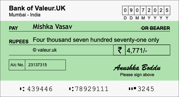 How to write a cheque for 4,771 rupees