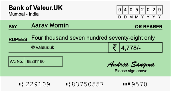 How to write a cheque for 4,778 rupees